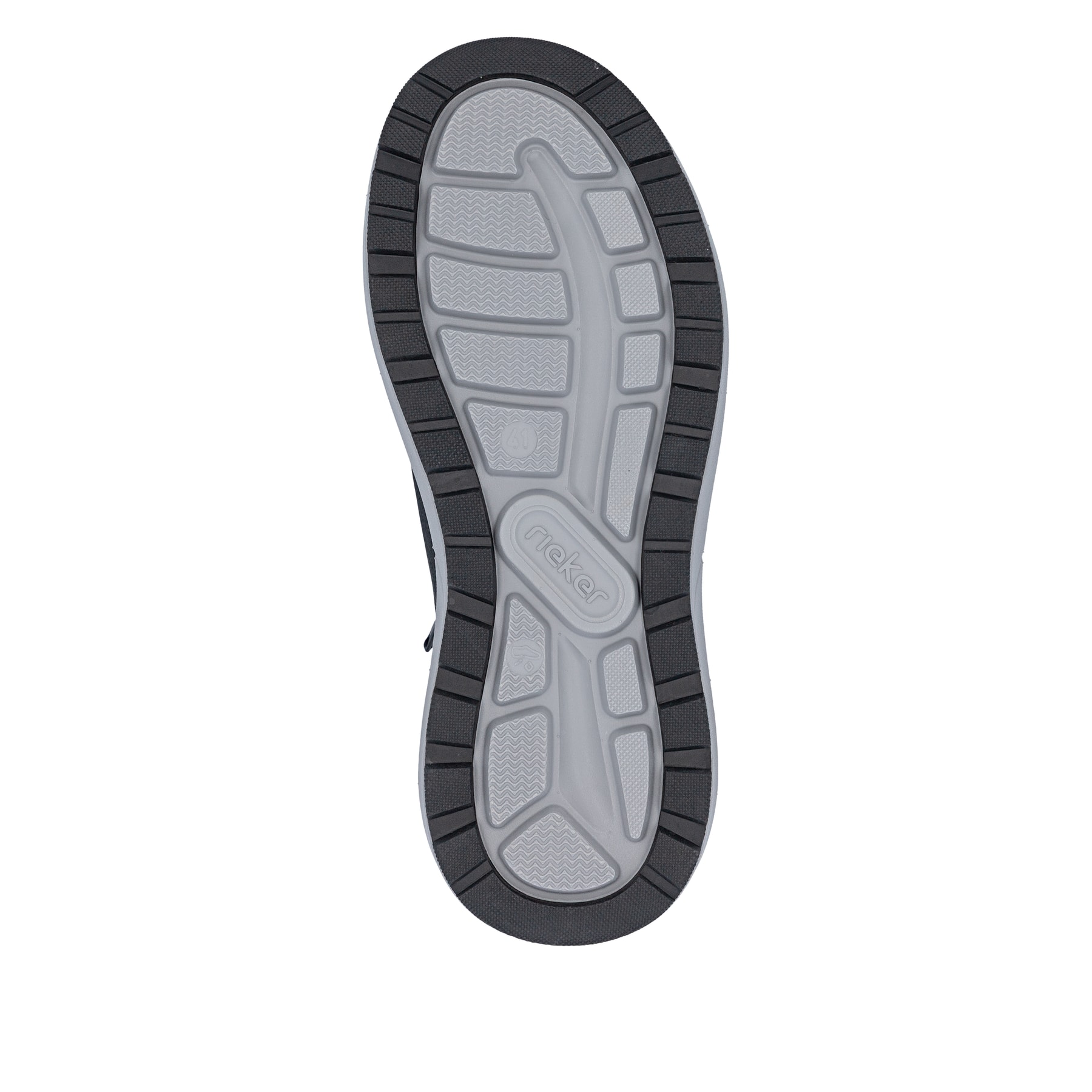 Chaussures à lacets Rieker noires hommes 06002-00 avec fermeture éclair. Semelle extérieure de la chaussure.