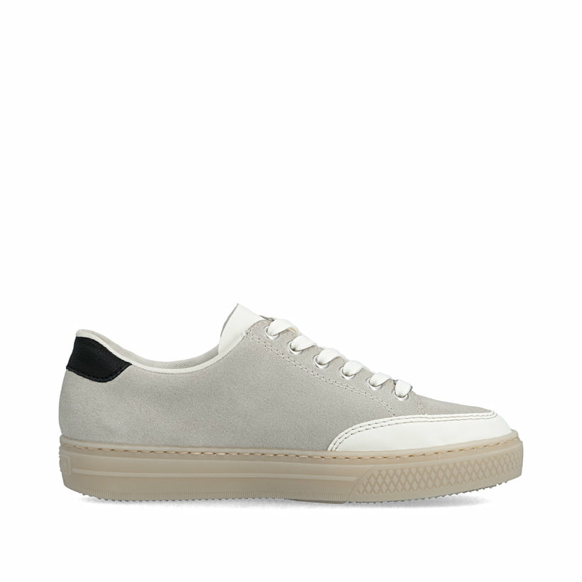 Graue Rieker Damen Sneaker Low L5903-40 aus Rauleder mit einem Reißverschluss. Schuh Innenseite.