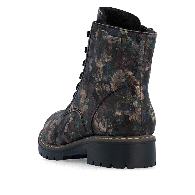 Schwarze Rieker Damen Schnürstiefel Y9103-90 mit wasserabweisender TEX-Membran. Schuh von hinten.