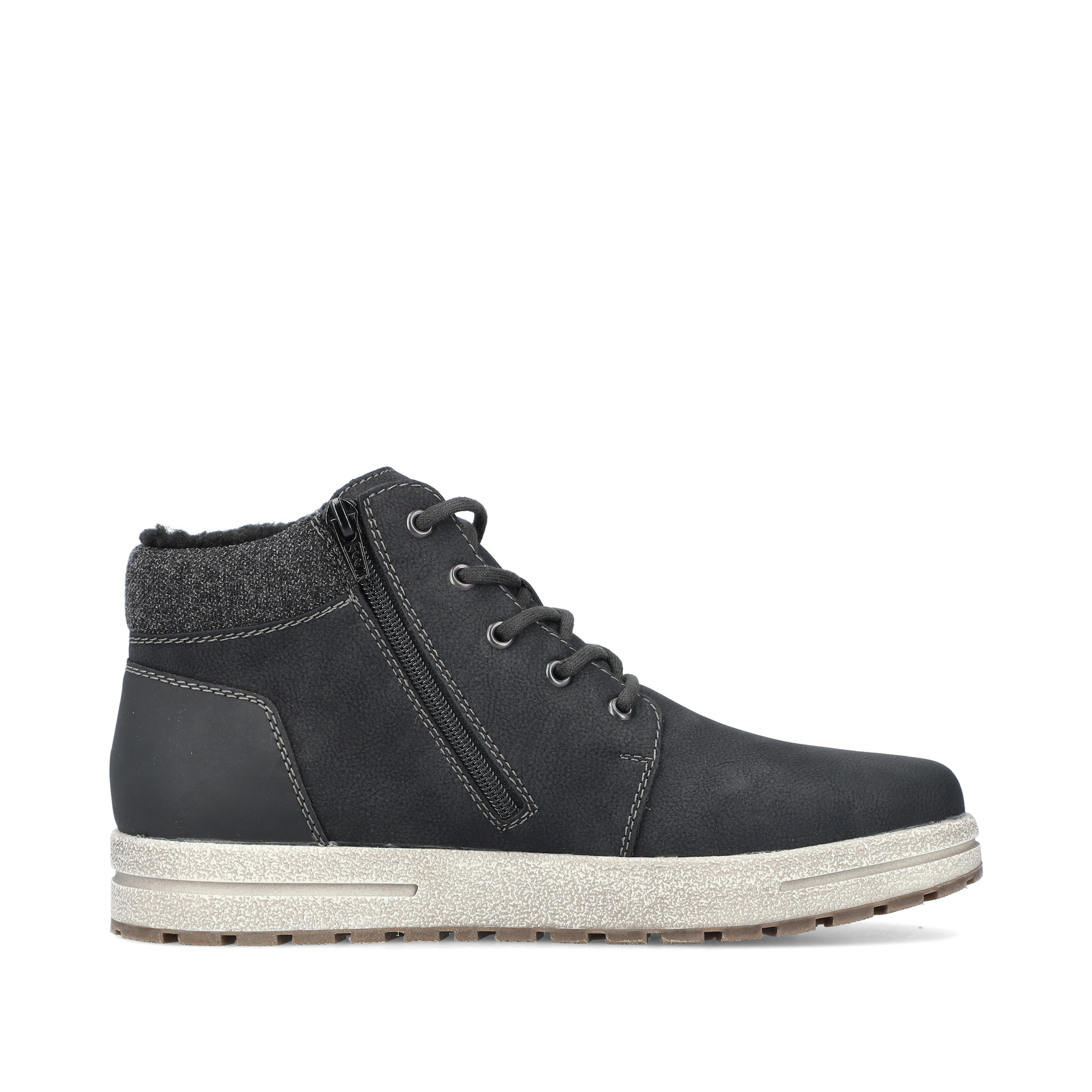 Asphaltschwarze Rieker Herren Schnürschuhe 30741-00 mit Schnürung und Reißverschluss. Schuh Innenseite