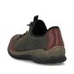 Dunkelgrüne Rieker Damen Slipper N3271-54 mit farbenfrohen Details. Schuh von hinten.
