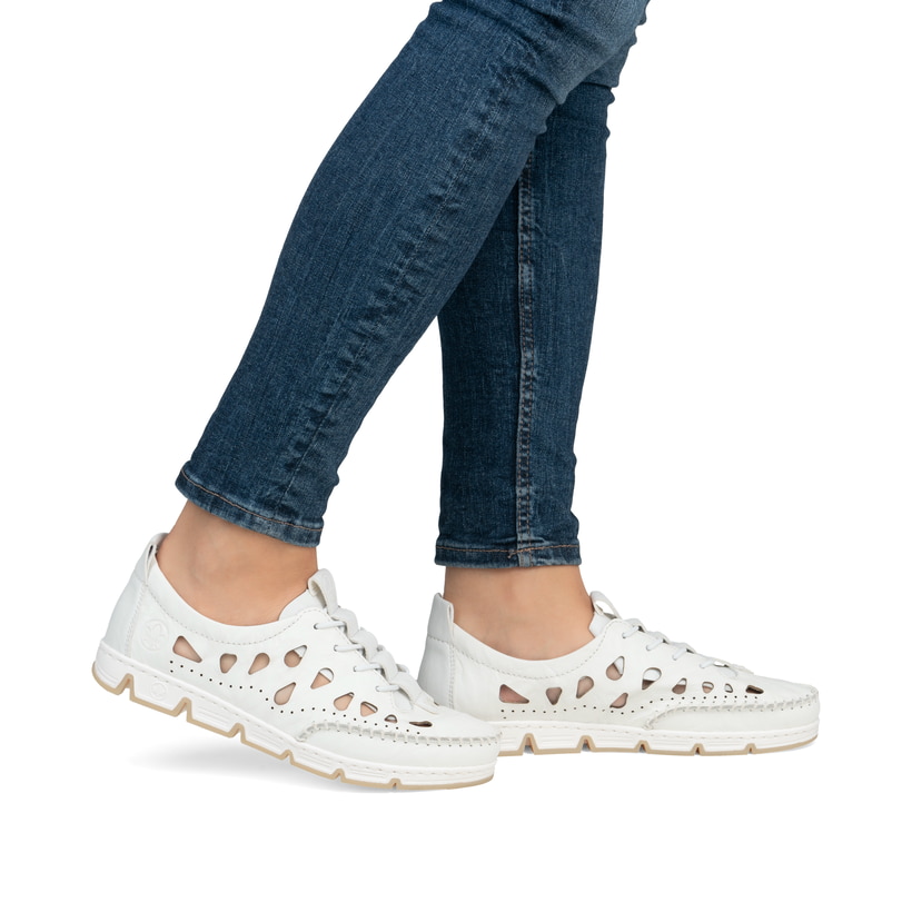 Rieker Damen Slipper L3293 - Himmelblau, Durchbrochenes Design Mit Gummischnürung