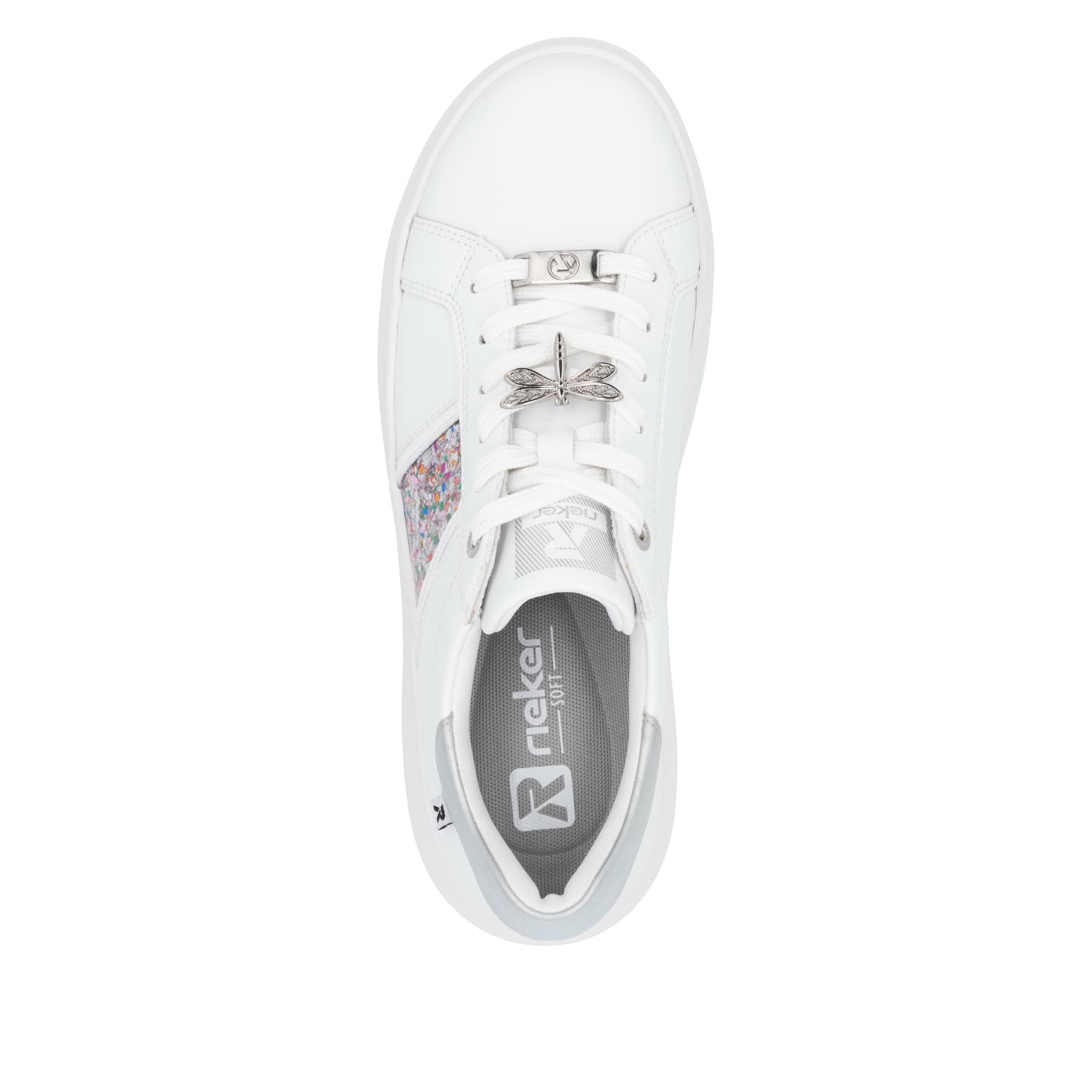 Baskets basses Rieker blanches pour femme W1202-83 avec lacets. Chaussure vue de dessus.