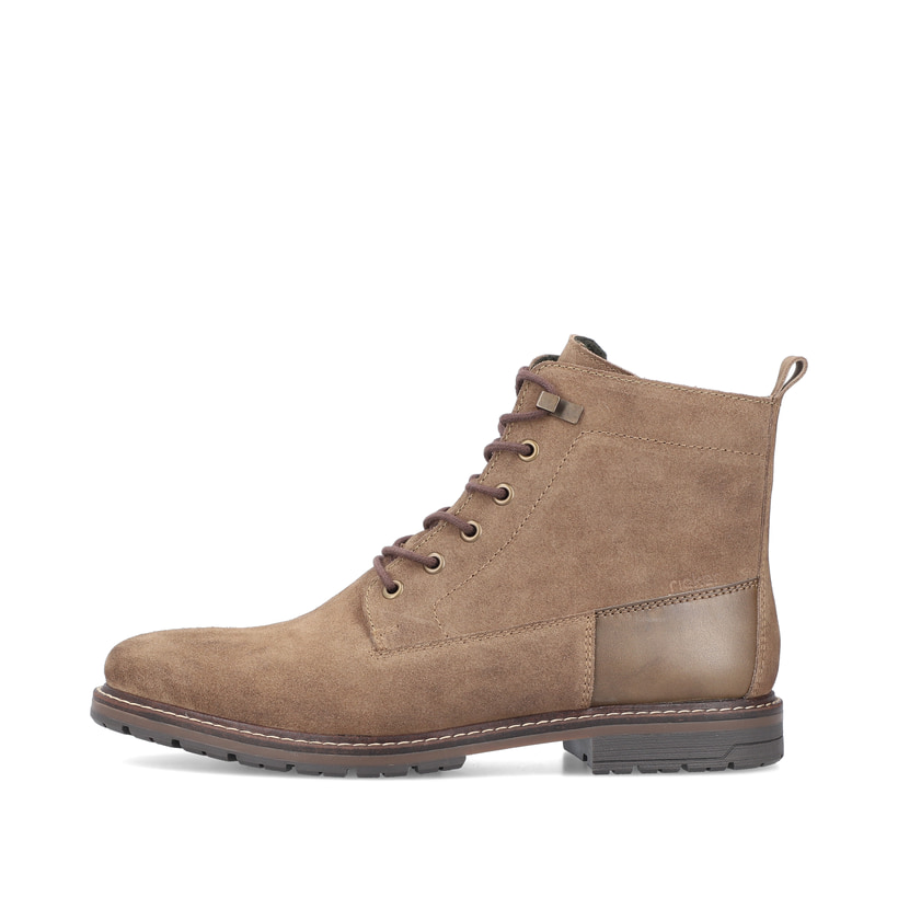 
Sandbraune Rieker Herren Schnürstiefel 13730-64 mit Schnürung und Reißverschluss. Schuh Außenseite