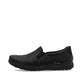 Schwarze Rieker Damen Slipper 48964-00 mit einem Gummizug sowie der Extraweite H. Schuh Außenseite.