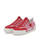 Rote Rieker Damen Sneaker Low N4952-31 mit einem Reißverschluss. Schuhpaar seitlich schräg.