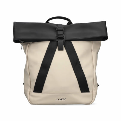 Rieker Damen Shopper H1369-64 in Braunbeige aus Kunstleder mit Reißverschluss. Shopper getragen Knie.