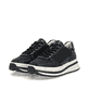 Schwarze Rieker Damen Sneaker Low W3800-00 aus Glattleder mit einer Schnürung. Schuhpaar seitlich schräg.