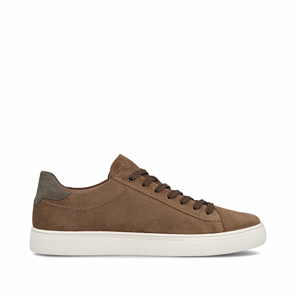 Braune Rieker Herren Sneaker Low U0701-22 aus Rauleder mit einer Schnürung. Schuh Innenseite.