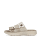 Beige Rieker Damen Pantoletten V8583-90 mit einem Klettverschluss. Schuh Außenseite.