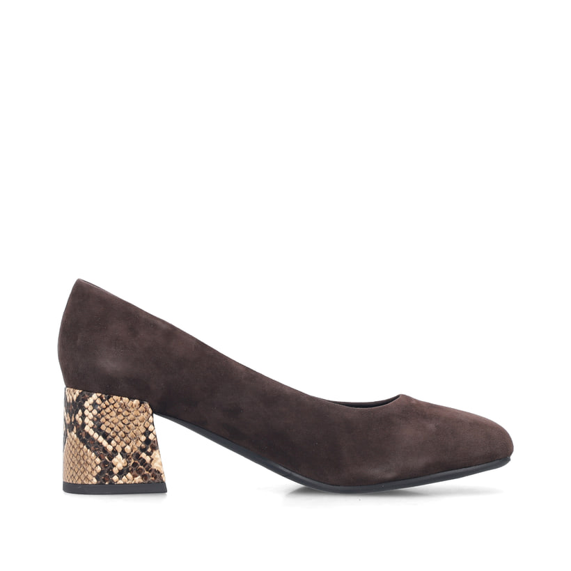 Braune Rieker Pumps 44750-25 aus Rauleder mit einer griffigen Sohle. Schuh Innenseite.