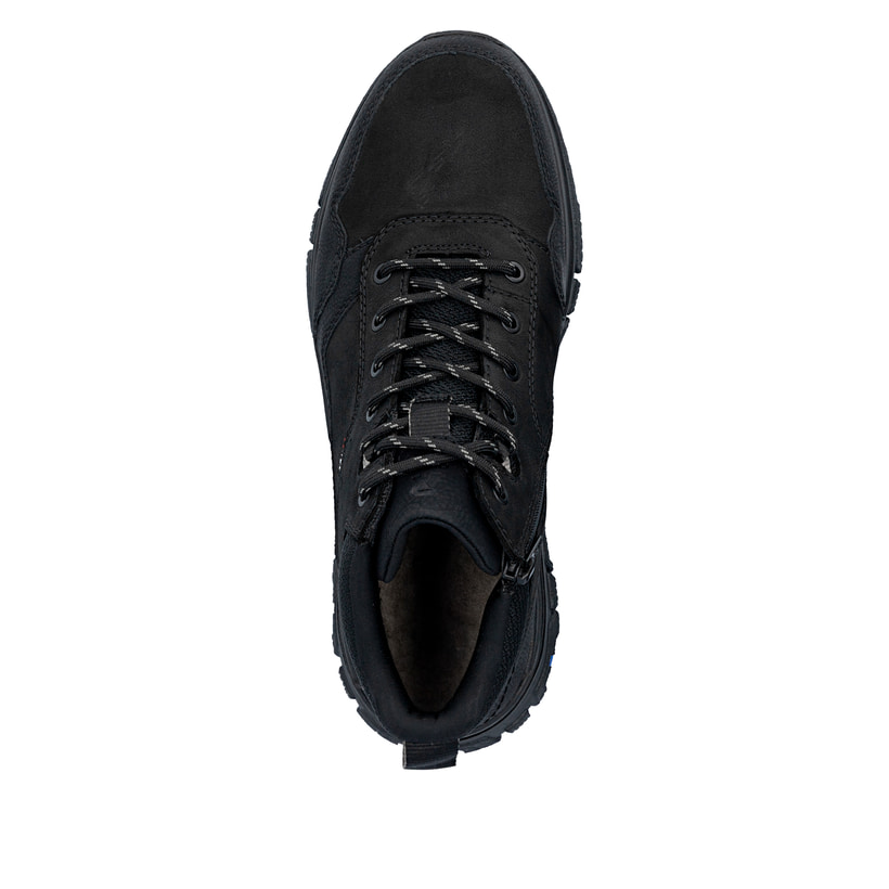 Schwarze Rieker Herren Schnürstiefel B9502-00 mit dem umdrehbaren Glacier Grip. Schuh von oben.