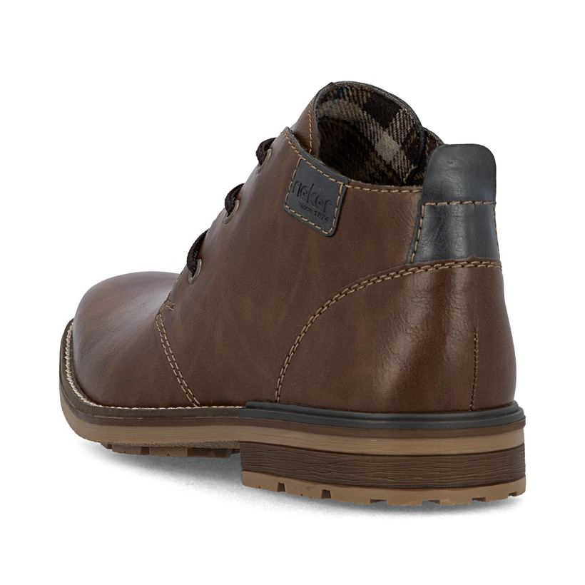 Karamellbraune Rieker Herren Schnürschuhe B1340-22 mit einer robusten Profilsohle. Schuh von hinten