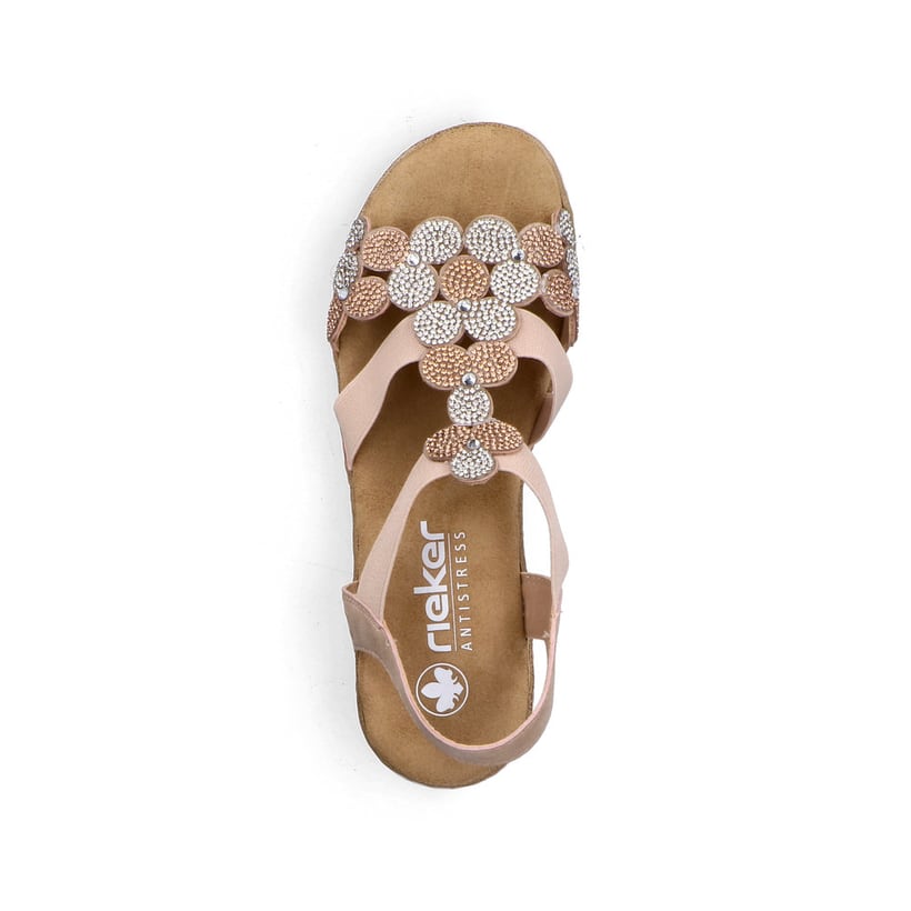 Rosane Rieker Damen Riemchensandalen V0613-90 mit Strasssteinen sowie Gummizug. Schuh von oben.
