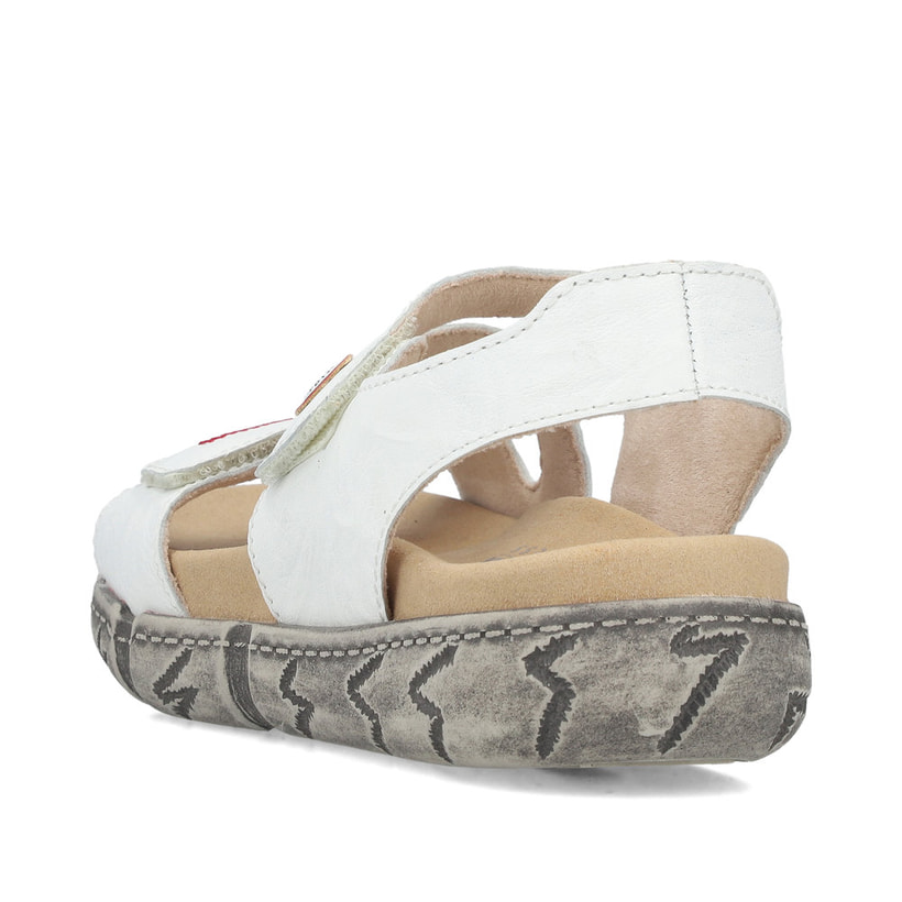 Weiße Rieker Damen Riemchensandalen V5151-80 aus Glattleder. Schuh von hinten.