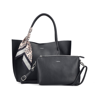 Rieker Handtasche H1399-00 in Schwarz mit Niki-Tuch und Magnetverschluss. Vorderseite.