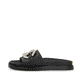 Schwarze Rieker Damen Pantoletten W1452-00 mit ultra leichter Sohle. Schuh Außenseite.