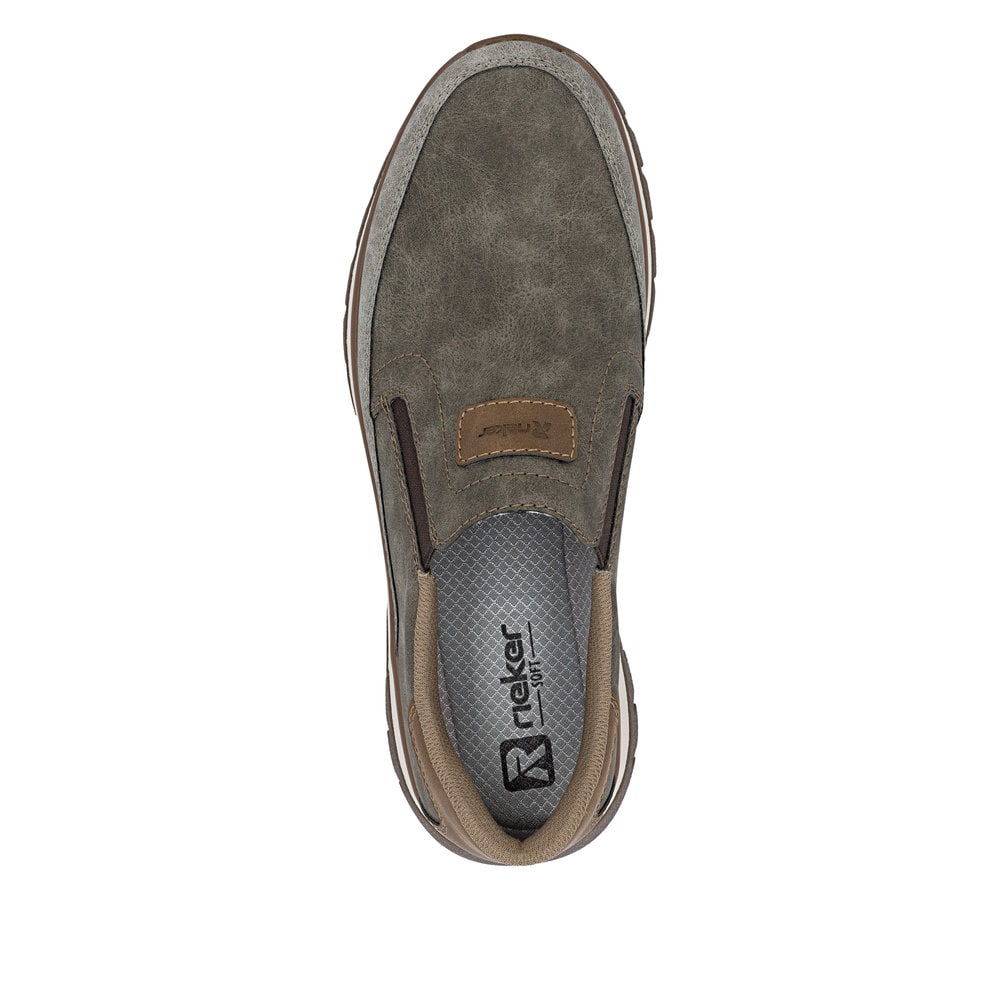 Mocassins Rieker marron pour homme B9350-25 avec bande élastique. Chaussure vue de dessus.