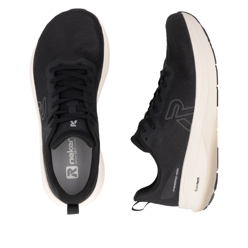Schwarze Rieker Sport Herren Sneaker Low U4301-01. Schuh von oben, liegend.
