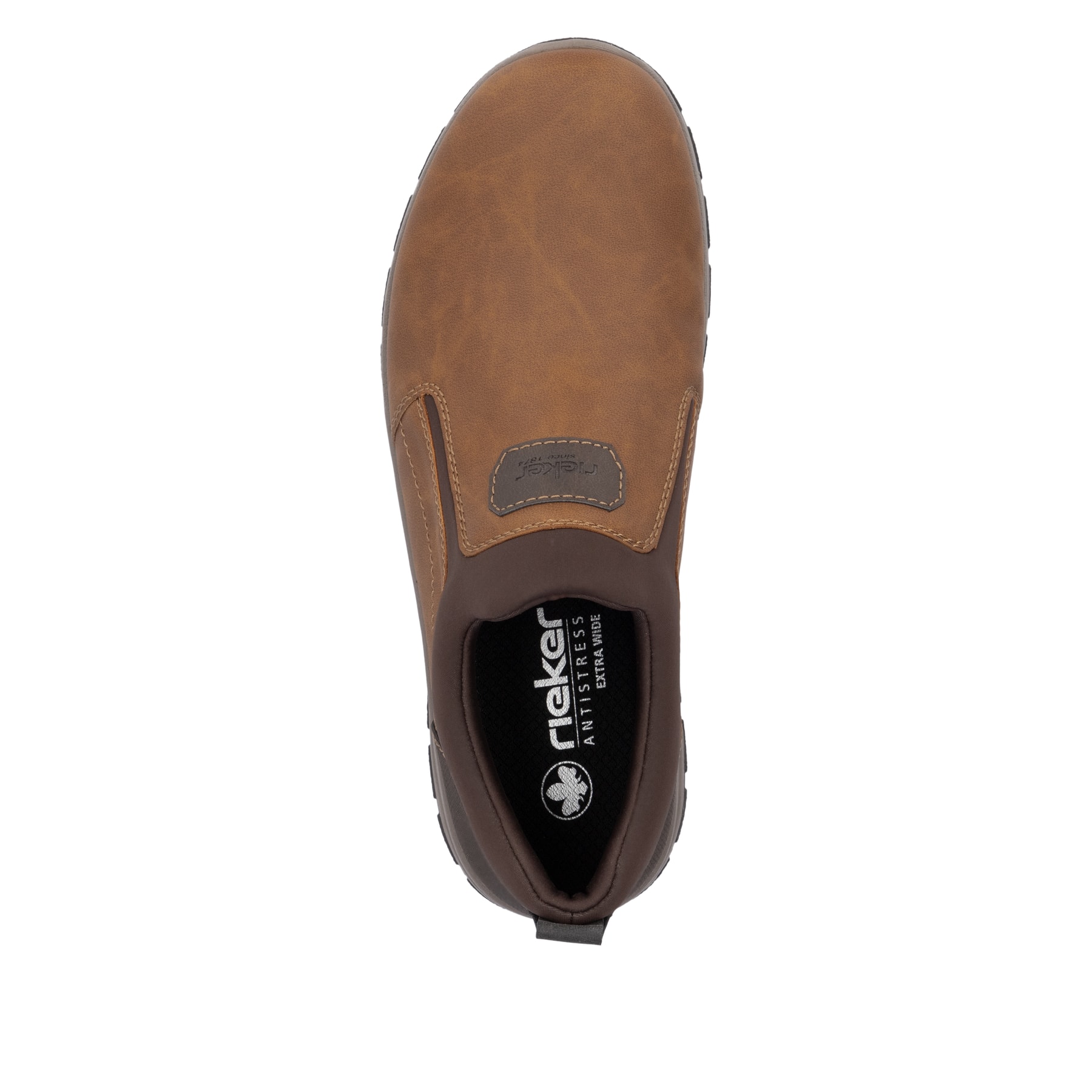 Mocassins  Rieker marron pour hommes 03650-24 avec élastiques et en largeur extra H. Vue d’en haut.