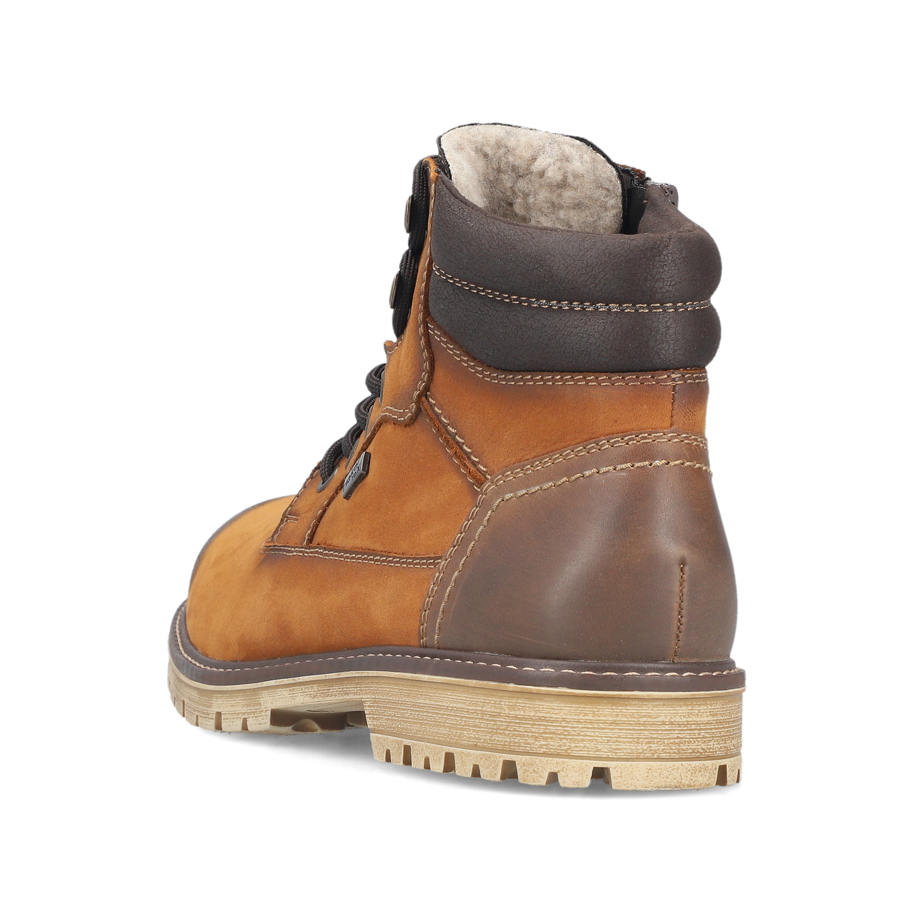 Gelbe Rieker Herren Schnürstiefel F3622-68 aus Rauleder. Schuh von hinten.
