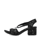 Schwarze Rieker Riemchensandaletten 64683-91 mit einem Gummizug. Schuh Außenseite.