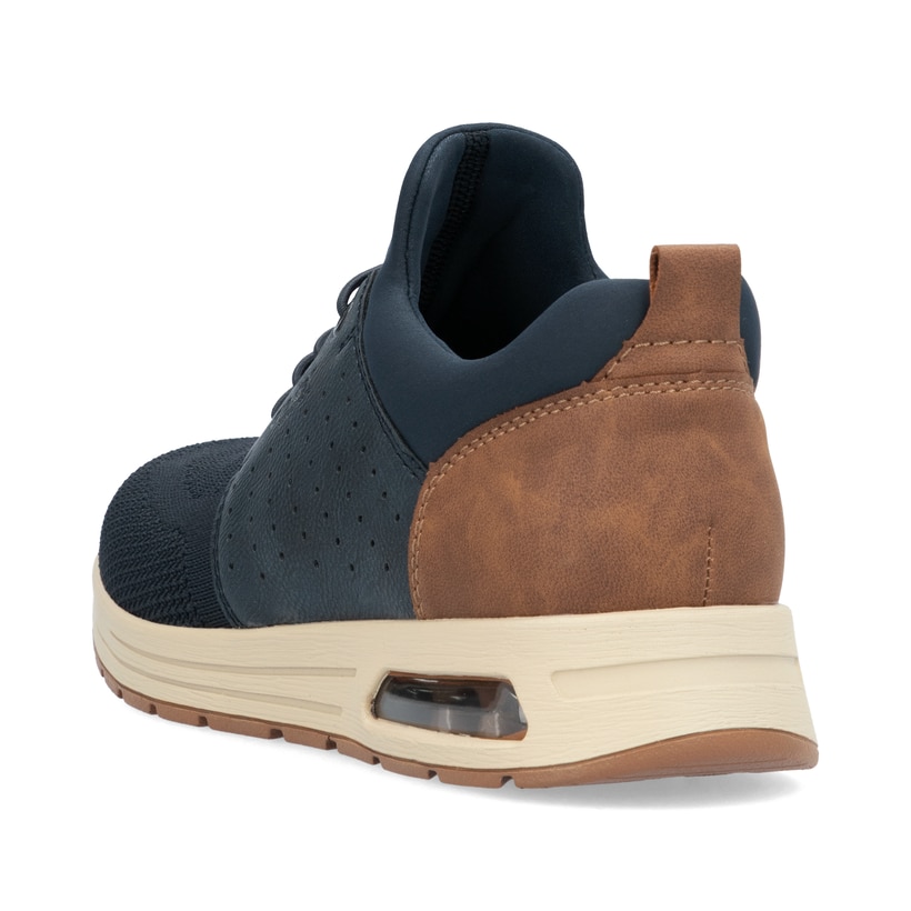Blaue Rieker Herren Slipper B1050-14 mit Riek-Air Bubble sowie dämpfender Sohle. Schuh von hinten.