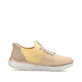 Gelbe vegane Rieker Damen Slipper M5066-68 mit einem Gummizug. Schuh Innenseite.