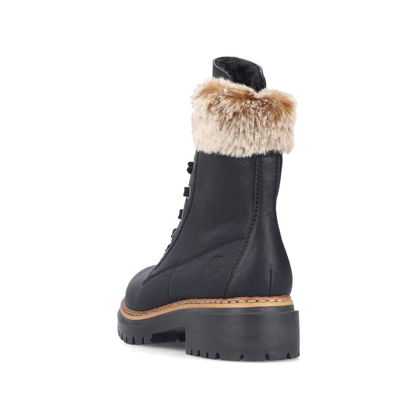 Tiefschwarze Rieker Damen Schnürstiefel 72630-00 mit Schnürung und Reißverschluss. Schuh von oben