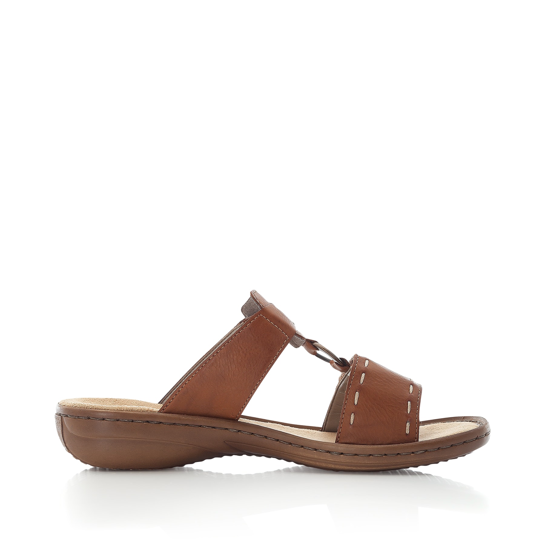 Mules Rieker marron pour femme 60822-24 avec fermeture velcro. Intérieur de la chaussure.