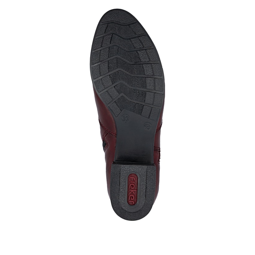 Rote Rieker Damen Stiefeletten 78656-35 aus Glattleder mit einem Reißverschluss. Schuh Laufsohle.
