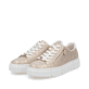 Goldene Rieker Damen Sneaker Low N5917-90 mit einem Reißverschluss. Schuhpaar seitlich schräg.