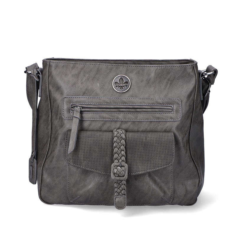 Rieker Damen Handtasche H1340-42 in Anthrazit aus Kunstleder mit Reißverschluss. Handtasche Vorderseite.