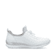 Weiße Rieker Damen Slipper L3259-80 mit einem Gummizug. Schuh Innenseite.