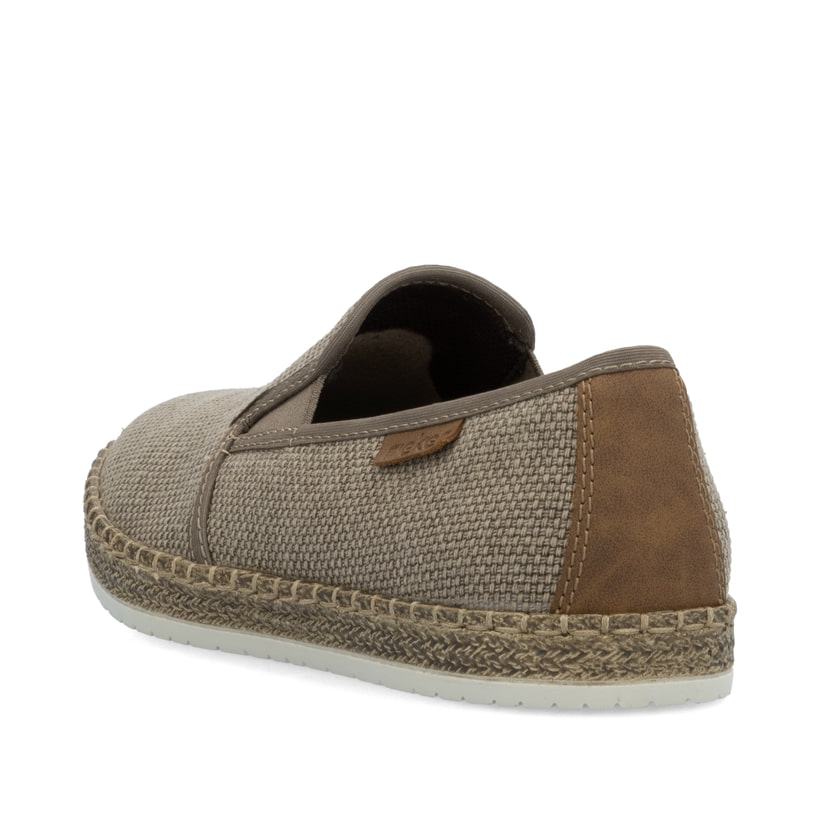 Beige Rieker Herren Slipper B5265-64 mit einem Gummizug sowie Komfortweite G 1/2. Schuh von hinten.