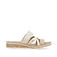 Beige Rieker Damen Pantoletten V3652-94 mit Klettverschluss sowie leichter Sohle. Schuh Innenseite.