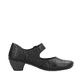 Nachtschwarze Rieker Ballerinas 41756-00 mit einem Klettverschluss. Schuh Innenseite.
