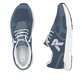 Blaue Rieker Damen Sneaker Low M9000-12 mit Gummischnürung sowie flexibler Sohle. Schuh von oben, liegend.