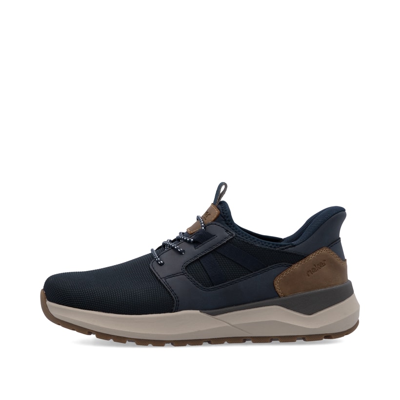 Mocassins Rieker bleus pour homme 06051-14 avec fonction easy in Ready2GO. Côté extérieur de la chaussure.