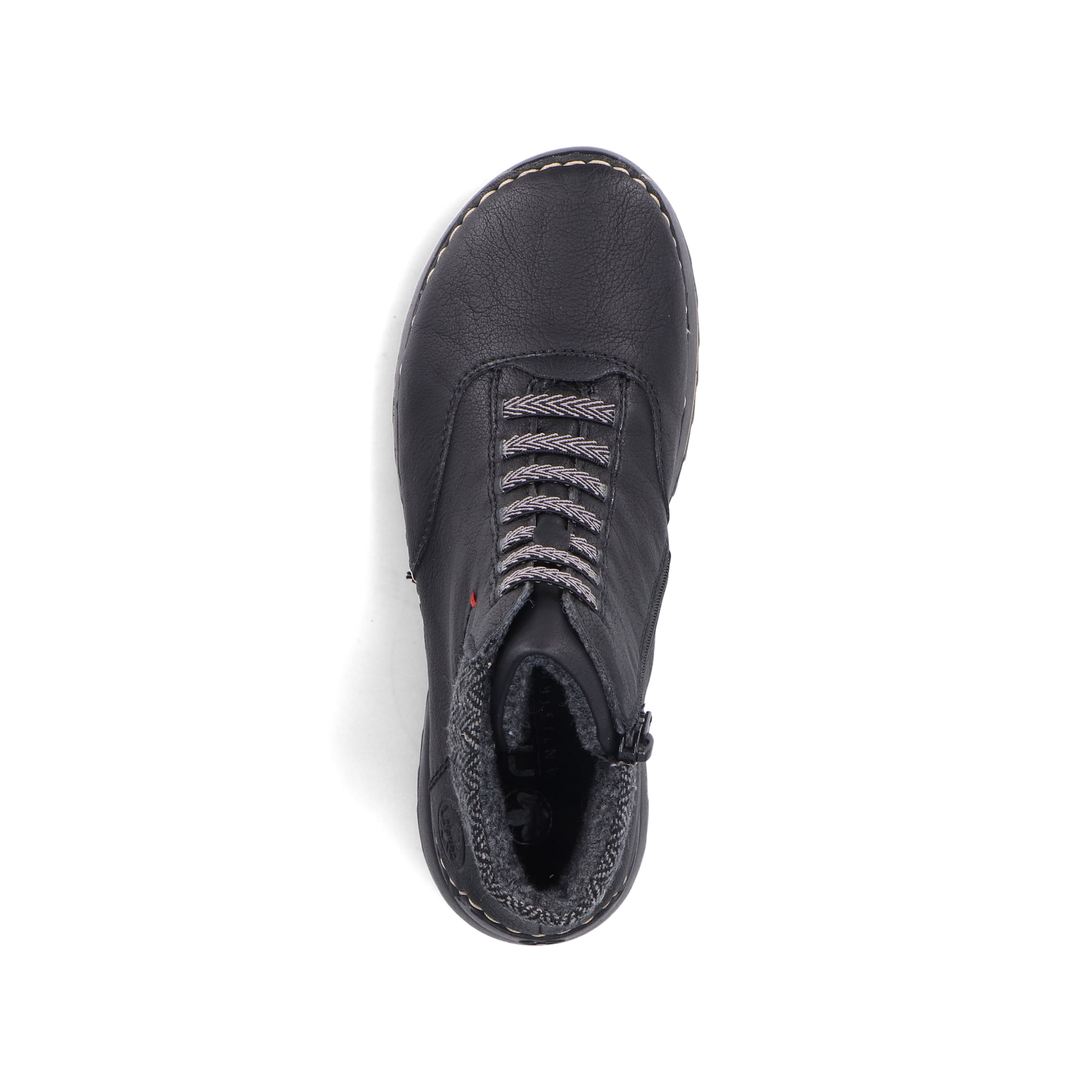 Schwarze Rieker Damen Schnürstiefel 51553-00 mit einem Reißverschluss. Schuh Laufsohle.