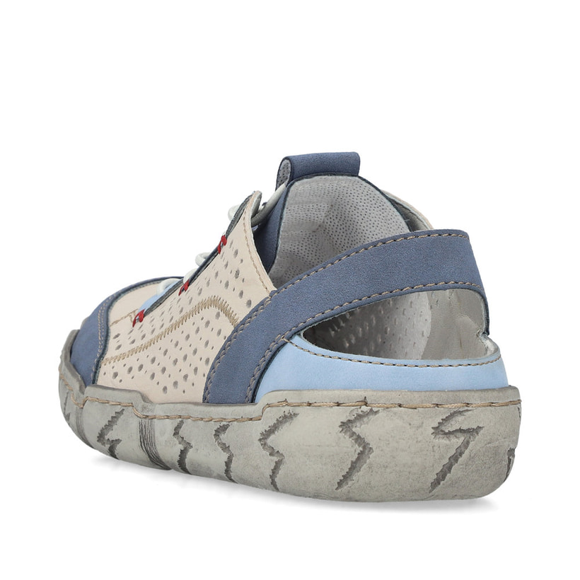 Mocassins Rieker beiges pour femme L0375-91 en cuir lisse. Chaussure vue de l'arrière.