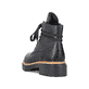 
Nachtschwarze Rieker Damen Biker Boots 72603-00 mit Schnürung und Reißverschluss. Schuh von hinten