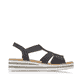 Tiefschwarze Rieker Keilsandaletten V02C1-00 mit einem Elastikeinsatz. Schuh Innenseite.