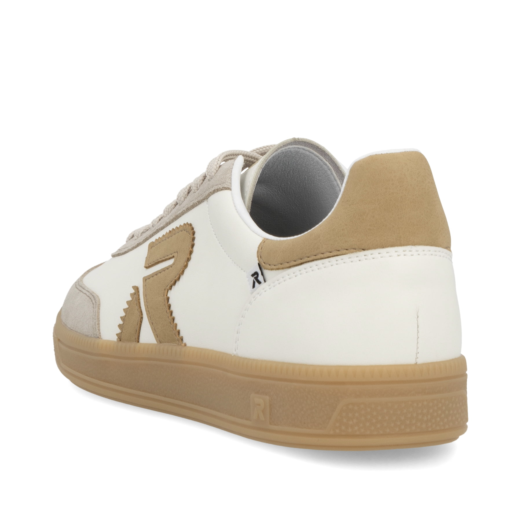 Weiße Rieker Herren Sneaker Low U2200-81 mit Schnürung sowie abriebfester Sohle. Schuh von hinten.