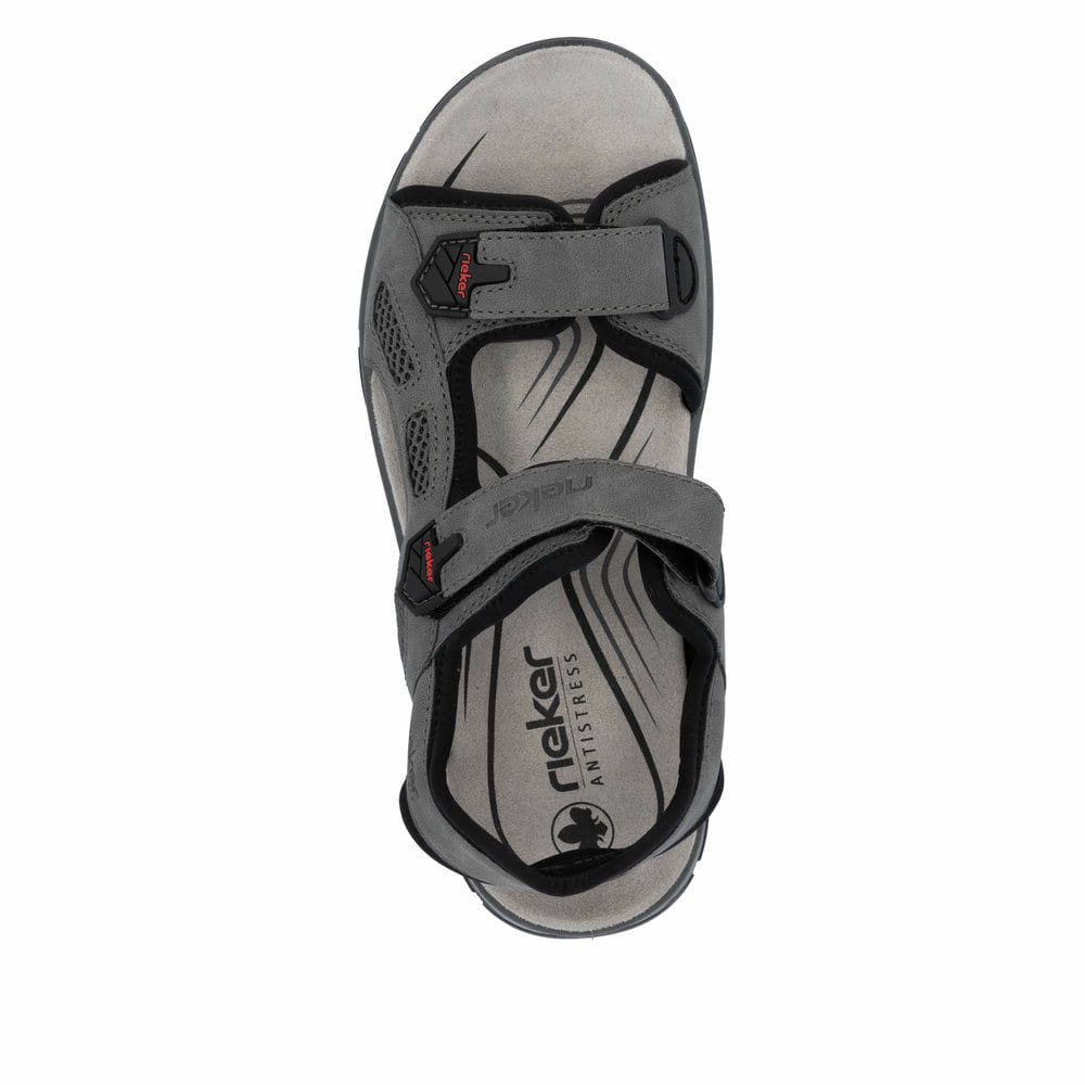 Graue Rieker Herren Trekkingsandalen 26955-42 mit einem Klettverschluss. Schuh von oben.