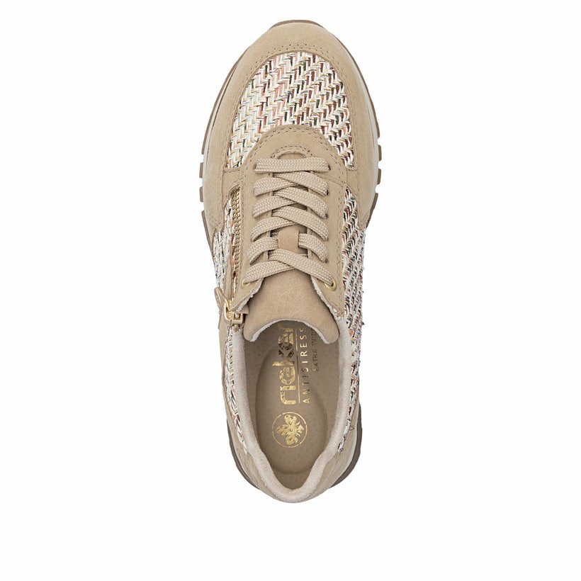 Baskets basses Rieker beiges pour femme 49010-62 en cuir velours. Chaussure vue de dessus.