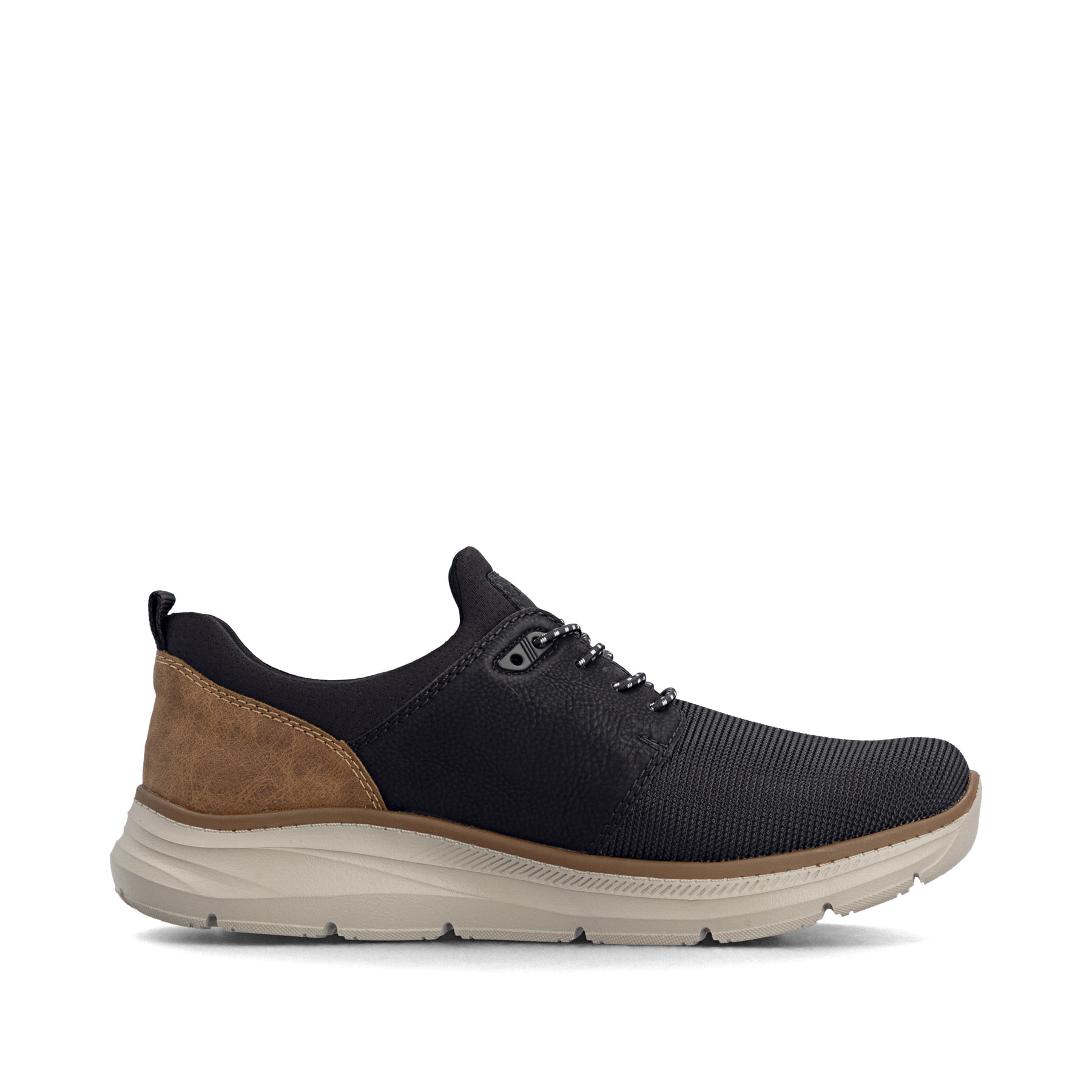 Mocassins Rieker noirs pour hommes B1850-00 avec la semelle lightsole+. Côté intérieur de la chaussure.