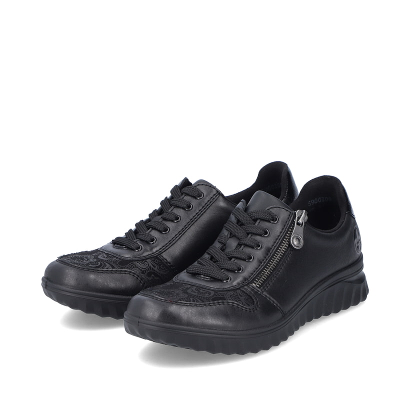 Zartrosane vegane Rieker Damen Loafer 58955-31 mit einem Elastikeinsatz. Schuh Außenseite gespiegelt.