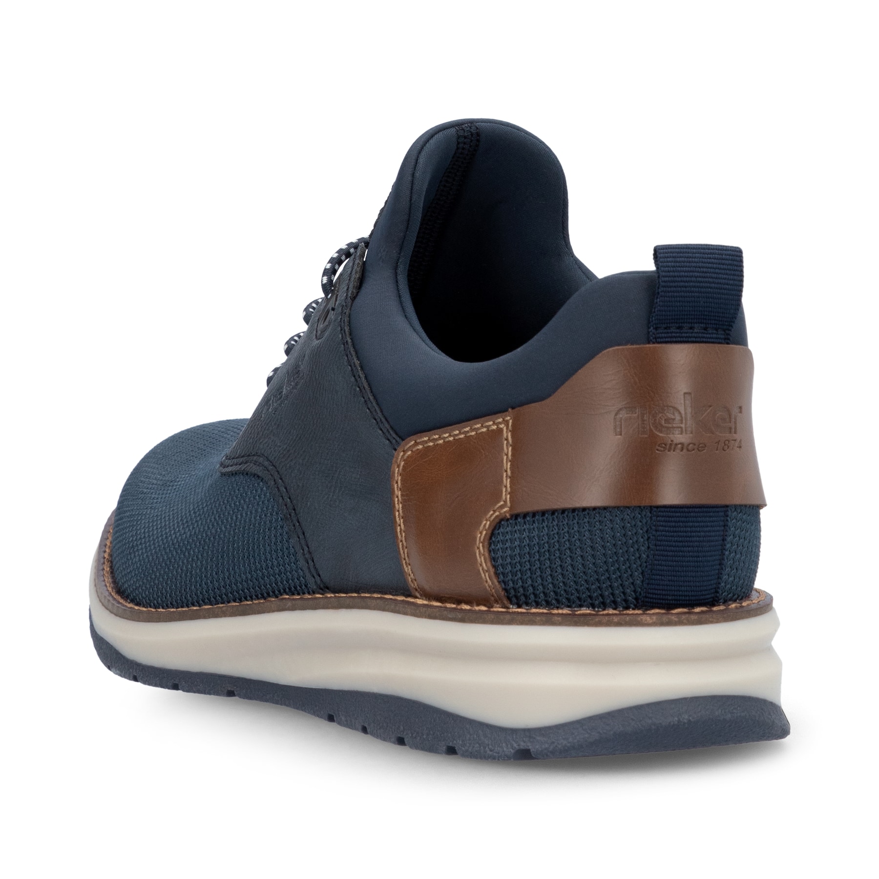 Mocassins Rieker bleus pour homme 14750-14 avec bande élastique. Chaussure vue de l'arrière.