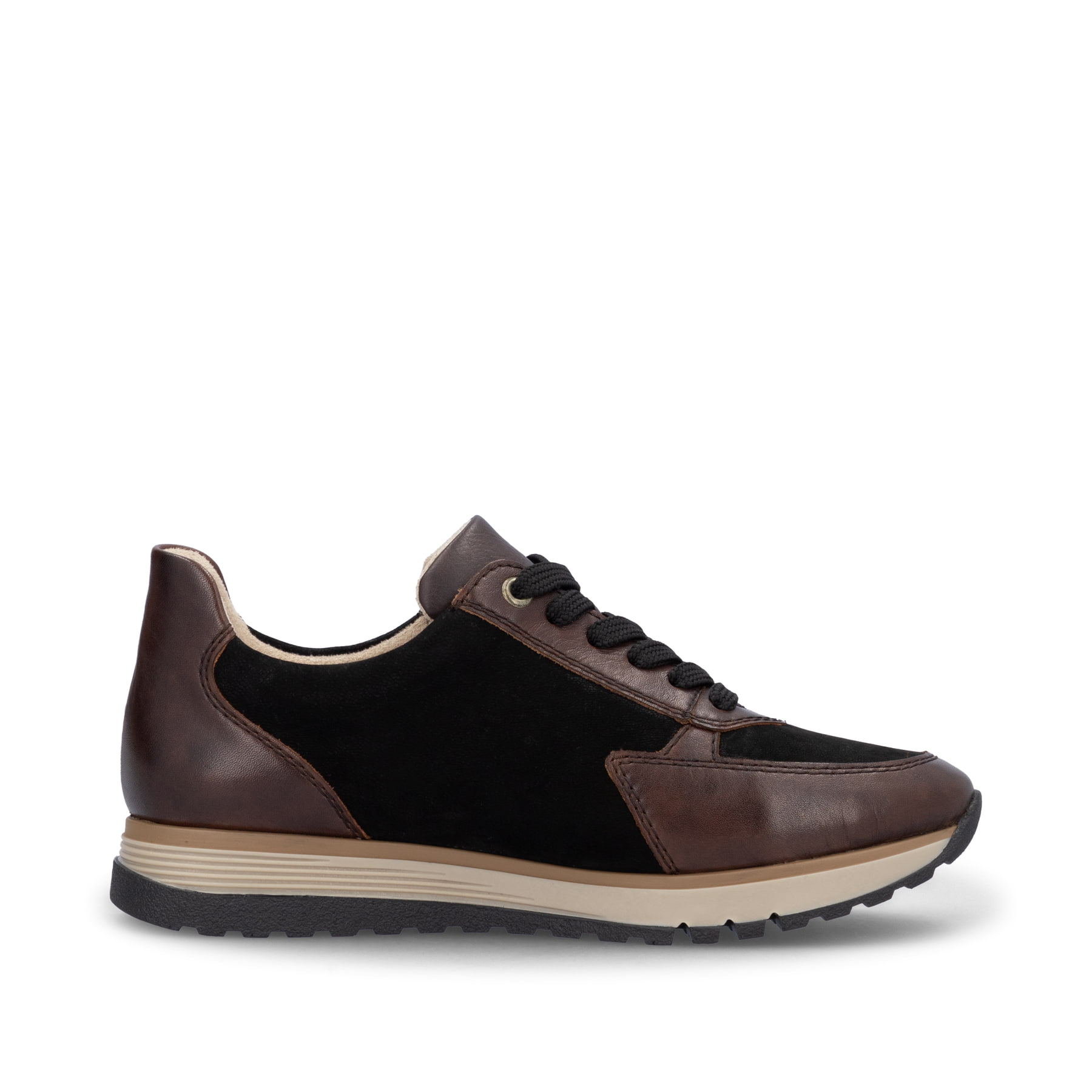 Baskets basses Rieker marron pour femme 49010-25 en cuir suédé. Chaussure vue de l'arrière.